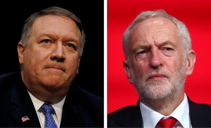 Secretary of State Mike Pompeo (left) and Labour's party leader Jeremy Corbyn (right)