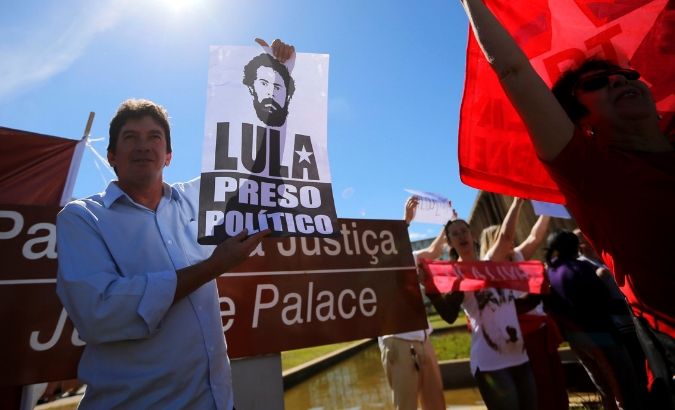 A protest against the Brazil's Justice Minister Sergio Moro in front the Justice Ministry headquarters in Brasilia, Brazil June 10, 2019.