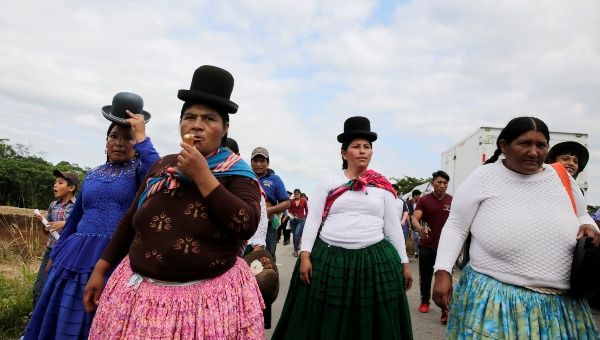 Indigenous women attend a rally to support Bolivia's President Evo Morales in Chimore in the Chapare region