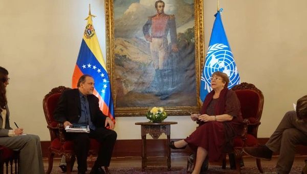 Michele Bachelet meeting Venezuela's Ombudsman Alfredo Ruiz