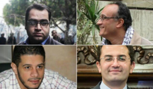 The detaine activists (clockwise from top left): Ziad Eleimy, Hisham Foad, Omar Shenety, Hossam Mones.