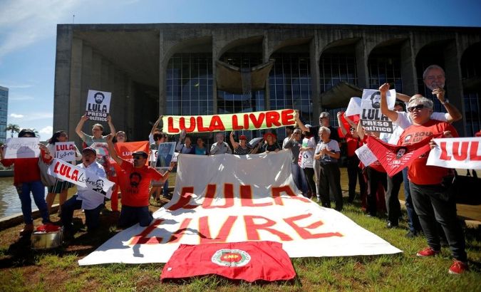 Supporters of Brazil's former President Luiz Inacio Lula da Silva during a protest against the Brazil's Justice Minister Sergio Moro.