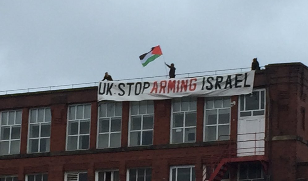 Protesters at the Elbit factory on Monday