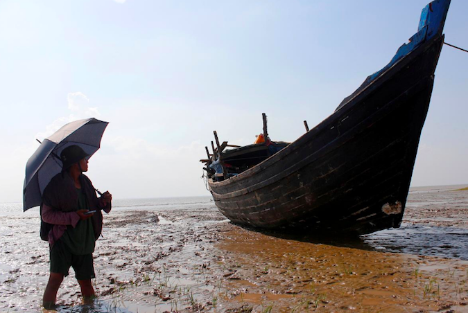 A stranded boat which was used by Rohingya Muslims is seen at the Thande village beach outside Yangon, Myanmar November 16, 2018.