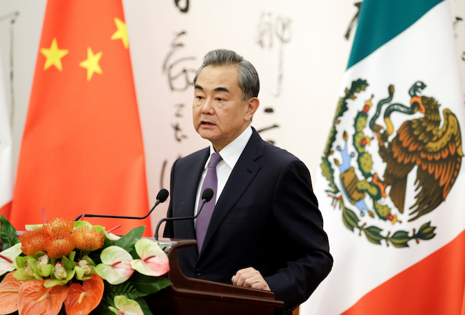 Chinese Foreign Minister Wang Yi attends a joint news conference with Mexican Foreign Relations Secretary Marcelo Ebrard at the Diaoyutai State Guesthouse in Beijing, China, July 2, 2019