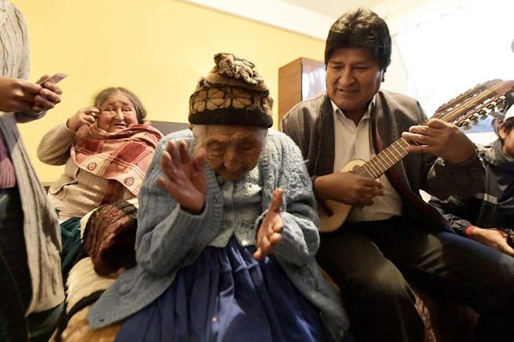 Evo Morales with Mama Julia on Sunday