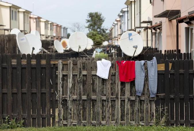 Clothes hanging at an immigration center in Mineo, on the Italian island of Sicily, April 21, 2015.