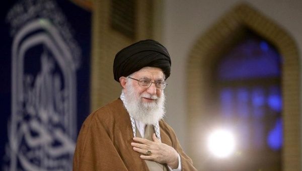 Iran's Supreme Leader Ayatollah Ali Khamenei, is seen during a meeting with students at the Hussayniyeh of Imam Khomeini in Tehran, Iran, November 3, 2018.