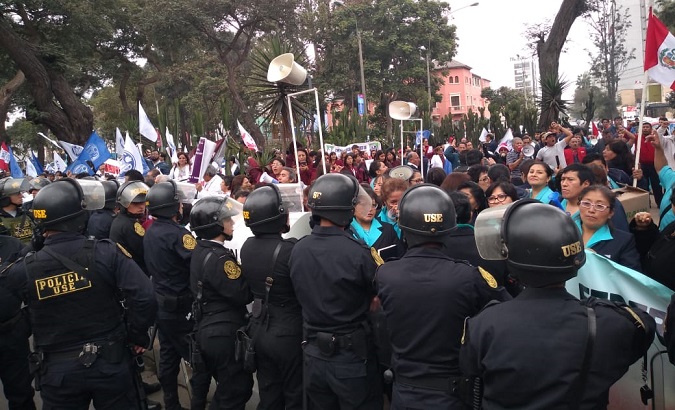 Doctors and health care workers striking in Lima, Peru, July 17, 2019.