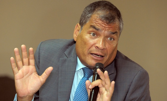 Rafael Correa at a press conference in Guayaquil, Ecuador, Feb. 5, 2018.