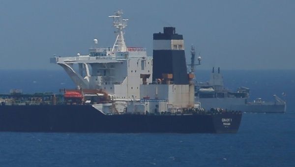 Oil supertanker Grace 1 sits anchored in waters of the British overseas territory of Gibraltar
