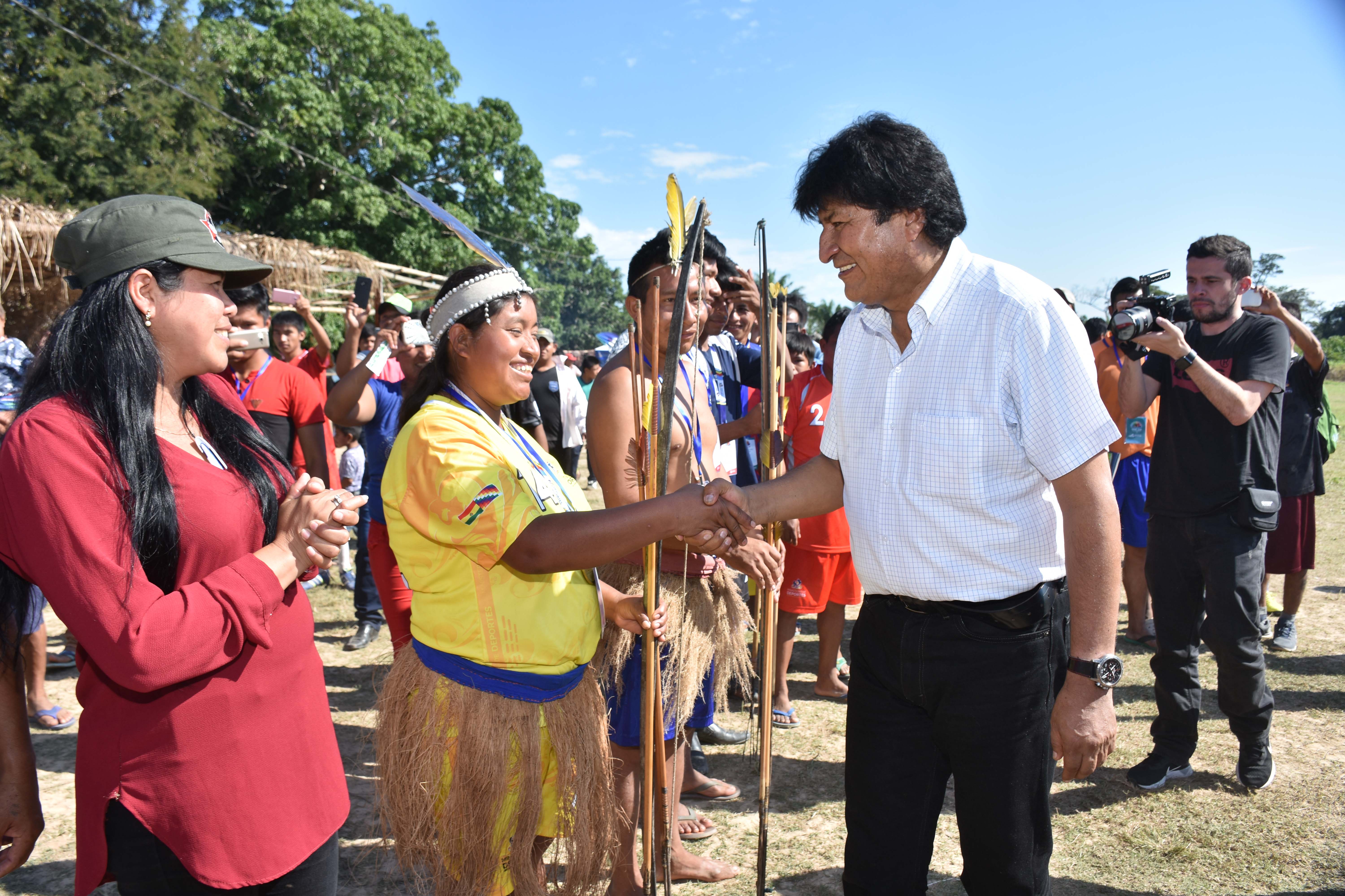 Evo Morales greets supporters at 'TIPNIS 2019', a sporting competition in the country's Amazon region.