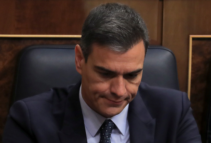 Spain's acting Prime Minister Pedro Sanchez reacts during the second day of the investiture debate at the Parliament in Madrid, Spain, July 23, 2019.