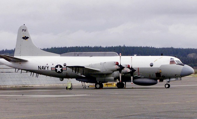 An U.S. Navy EP-3E Aries II electronic spy turborprop airplane from VQ-1 Squadron sits on the tarmac at Ault Field at Naval Air Station Whidbey Island in Oak Harbor, Washington April 13, 2001.