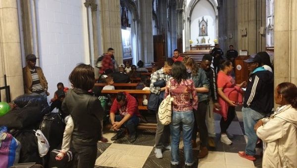 Colombian refugee families at a church in Quito, Ecuador, August 2, 2019.