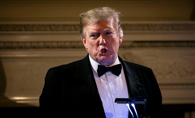 U.S. President Donald Trump speaks on U.S. and China trade negotiations at the Governors' Ball, in the State Dining Room of the White House, in Washington, U.S., Feb. 24, 2019.
