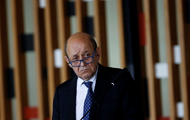 French Foreign Minister Jean-Yves Le Drian speaks during a news conference at the Itamaraty Palace in Brasilia, Brazil July 29,2019.