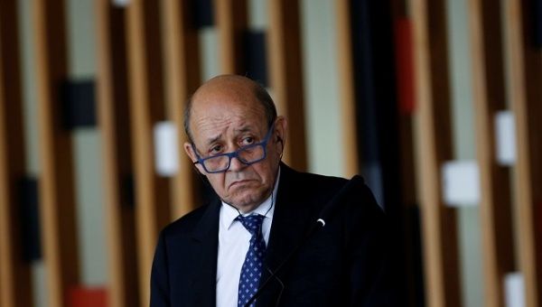 French Foreign Minister Jean-Yves Le Drian speaks during a news conference at the Itamaraty Palace in Brasilia, Brazil July 29,2019. 
