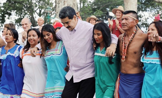 Venezuelan President Nicolas Maduro with representatives of various Indigenous ethnicities within the country. Aug. 9,2019.