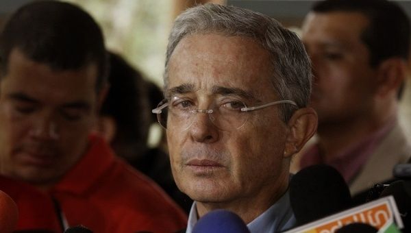 Former President Alvaro Uribe in a press conference at Rionegro, Colombia, March 6, 2016.