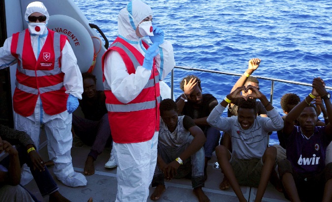 27 unaccompanied minors from the Open Arms ship are transferred to Lampedusa, Italy, August 17, 2019.