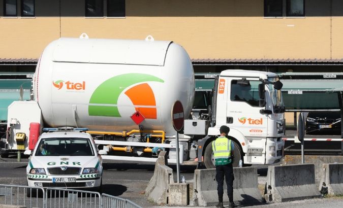 A truck arrives to the headquarters of the Logistics Fuel Company (CLC) in Aveiras de Cima, during fifth day of the indefinite strike of dangerous goods drivers, Portugal.