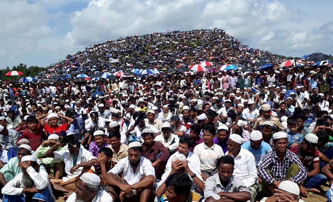 Rohingya refugees gather to mark the second anniversary of the exodus at the Kutupalong camp in Cox’s Bazar, Bangladesh, August 25, 2019.