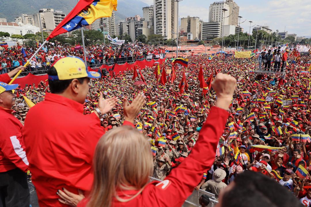 President Nicolas Maduro and First Combatant Cilia Flores at a recent rally opposing the US blockade.