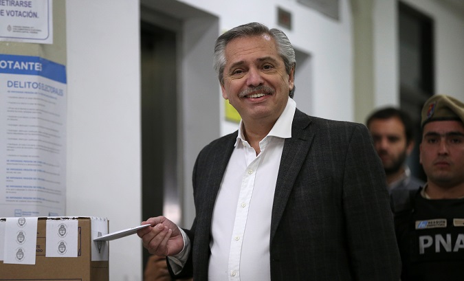 Presidential candidate Alberto Fernandez casts a vote at a polling station in Buenos Aires, Argentina, August 11, 2019.