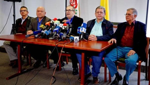 Commanders of the Revolutionary Armed Forces of Colombia (FARC) and now members of the political party Revolutionary Alternative Common Force (FARC), attend a news conference in Bogota, Colombia August 29, 2019