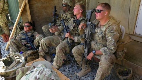 U.S. military advisers from the 1st Security Force Assistance Brigade sit at an Afghan National Army base in Maidan Wardak province, Afghanistan August 6, 2018.