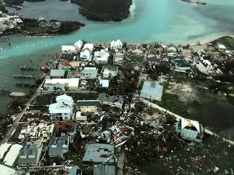 Aerial view shows devastation after hurricane Dorian hit the Abaco Islands in the Bahamas.