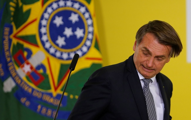 Brazil's President Jair Bolsonaro reacts during a ceremony at the Planalto Palace in Brasilia, Brazil September 3, 2019.