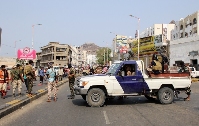 Security forces loyal to Yemen's southern separatists secure the site of a rally, held to show support to the United Arab Emirates amid a standoff with the Saudi-backed government, in the port city of Aden, Yemen September 5, 2019.