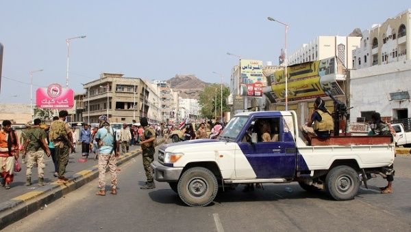 Security forces loyal to Yemen's southern separatists secure the site of a rally, held to show support to the United Arab Emirates amid a standoff with the Saudi-backed government, in the port city of Aden, Yemen September 5, 2019. 