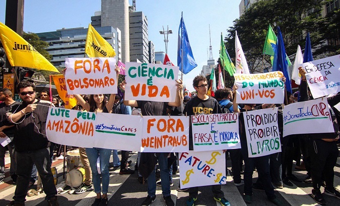 March in defense of education and against President Jair Bolsonaro, Sao Paulo, Brazil, Sep. 7, 2019.
