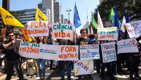 March in defense of education and against President Jair Bolsonaro, Sao Paulo, Brazil, Sep. 7, 2019.