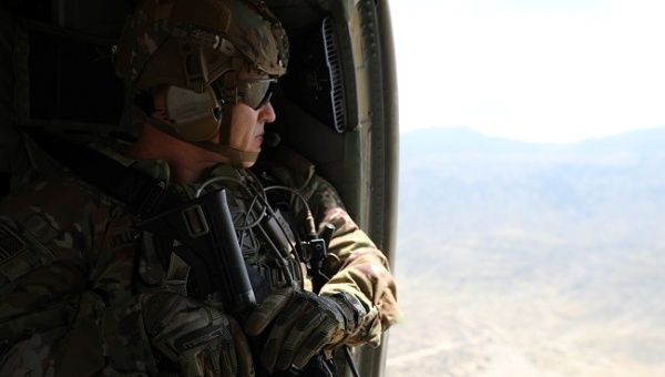 An advisor from the 2nd Security Force Assistance Brigade flies during their deployment to Afghanistan April 12, 2019. Courtesy Sgt. Jordan Trent/U.S.