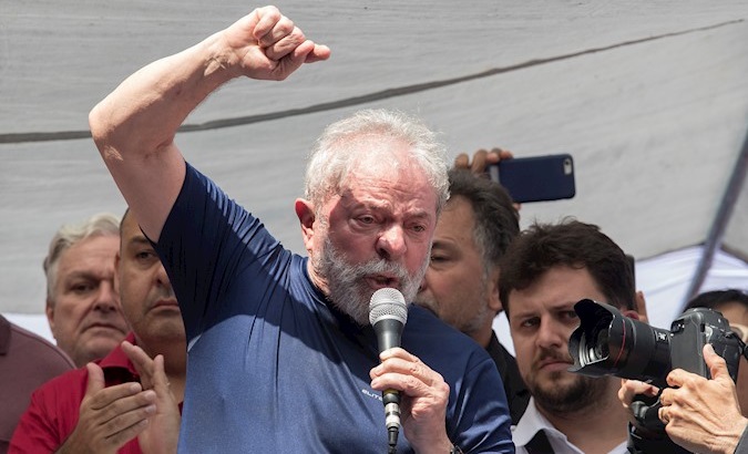 Brazil's former president Luiz Inacio Lula da Silva at a political rally.