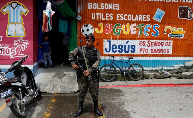 Soldier in a temporary state of seige in Guatemala along the coast Sept 11, 2019