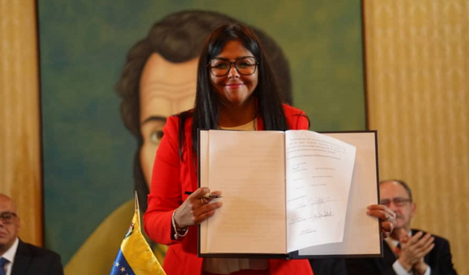 Venezuelan Vice President Delcy Rodriguez at the signing of the agreement between the government and right-wing oppostion in the country. Sept. 18, 2019
