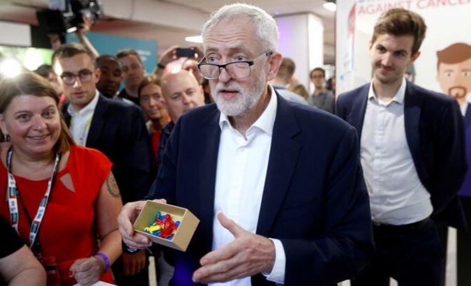 Britain's Labour party leader Jeremy Corbyn visits one of the stands during the Labour Party annual conference in Brighton, Britain September 22, 2019.