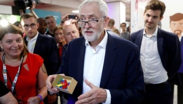 Britain's Labour party leader Jeremy Corbyn visits one of the stands during the Labour Party annual conference in Brighton, Britain September 22, 2019.