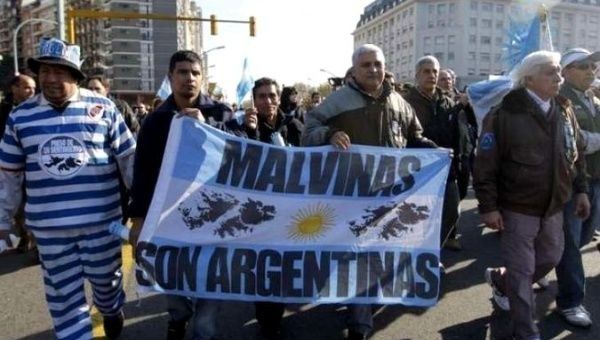 A protest in favor of the Malvinas Islands in Buenos Aires.