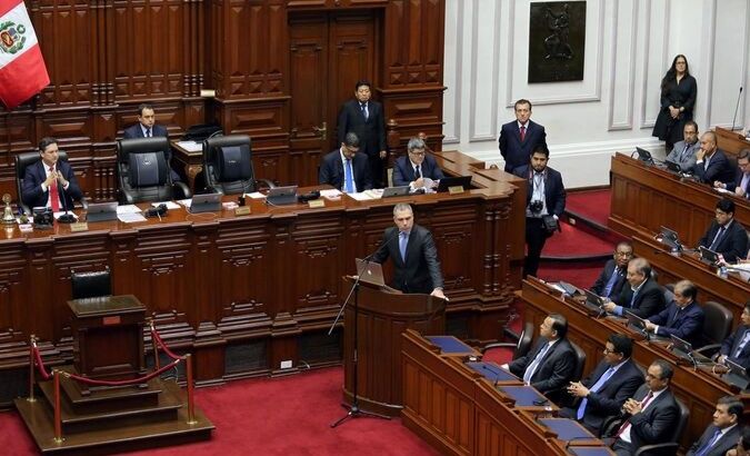 Peruvian Prime Minister Salvador Del Solar speaks to Congress as he asks for the approval to reform political bills in Lima, Peru June 4, 2019.