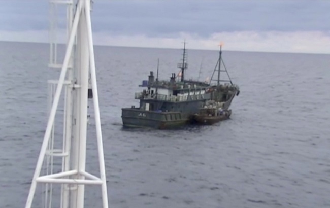 A still image taken from video footage and released by Russia's Federal Security Service on September 18, 2019, shows a North Korean boat sailing during an incident in which Russian border guards had detained two North Korean vessels after one of them attacked a Russian patrol ship in the Sea of Japan on September 17, 2019.