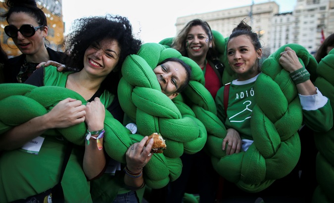 Activists take part in a rally in favor of legalizing abortion in Buenos Aires, Argentina Sep. 27, 2019.