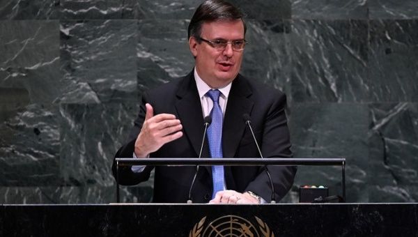 Mexico's Foreign Minister Marcelo Ebrard addressing the 74th U.N. General Assembly. Sept. 28, 2019 