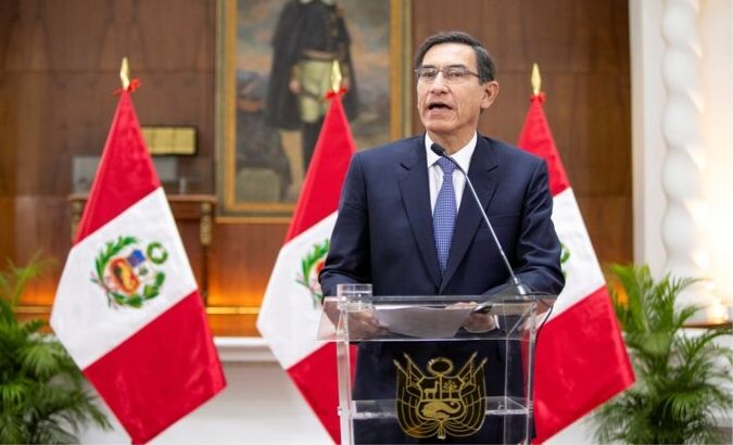 Peru's President Martin Vizcarra addresses the nation, at the government palace in Lima, Peru September 27, 2019.