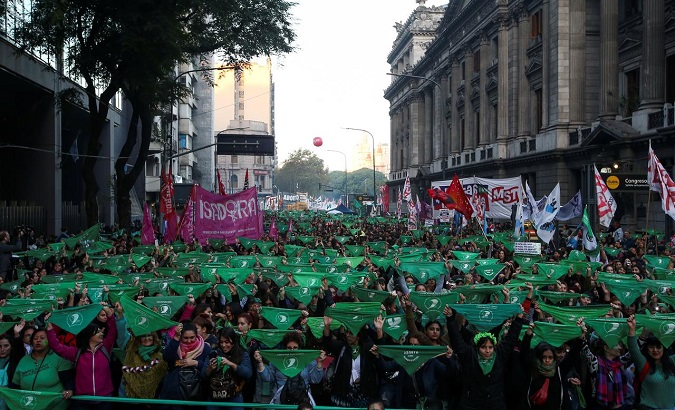 Abortion rights activists protests in Buenos Aires.
